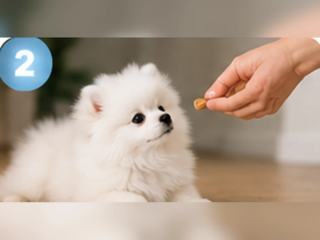 Weißer Pomeranian beim Training: Name & Orientierung