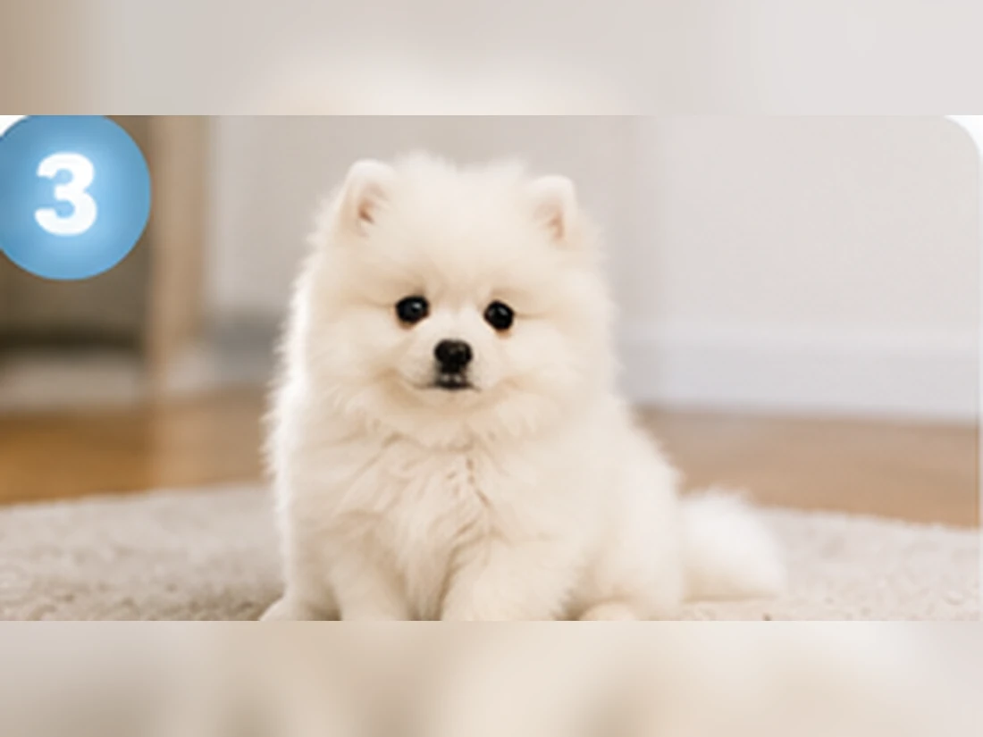 Weißer Pomeranian beim Training: Handtouch