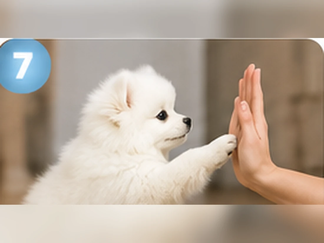 Weißer Pomeranian beim Training: Lockere Leine