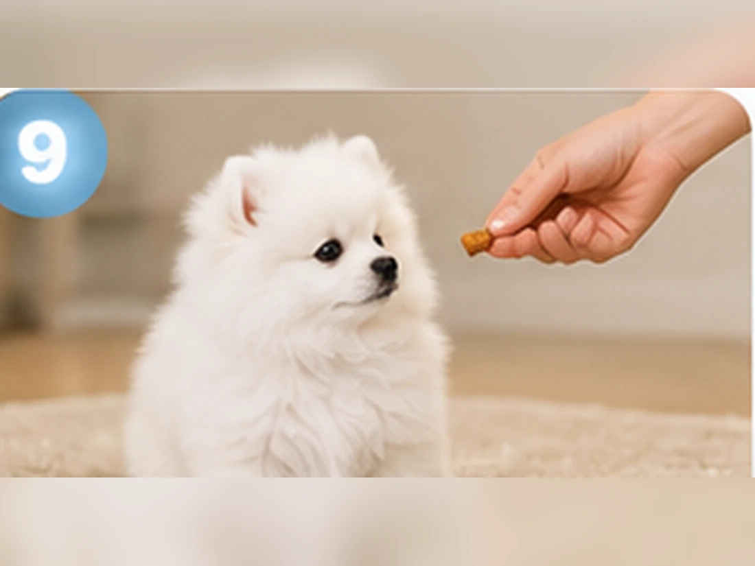 Weißer Pomeranian beim Training: Aus & Tauschen