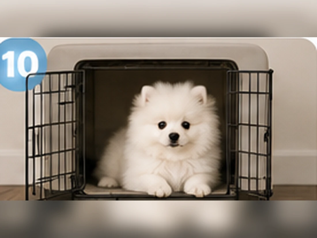 Weißer Pomeranian beim Training: Lass es