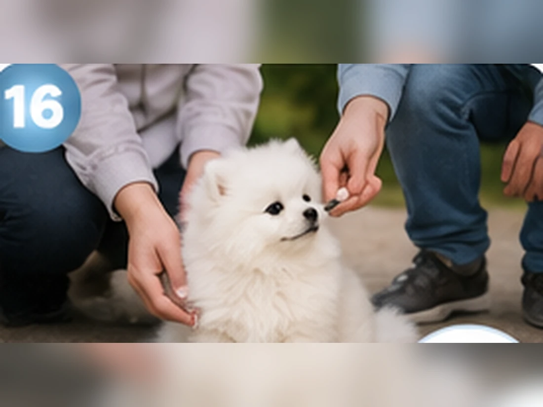 Weißer Pomeranian beim Training: Ruhige Hundebegegnungen